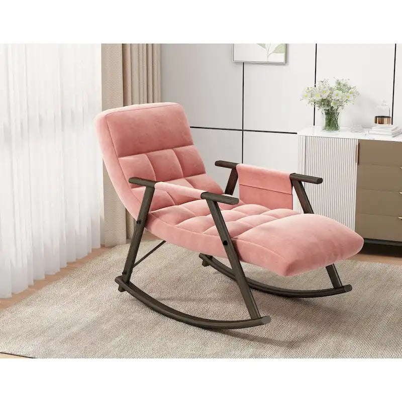 Fauteuil à bascule pliant décontracté et rembourré, fauteuil à bascule de salon avec dossier haut et repose-pieds réglables