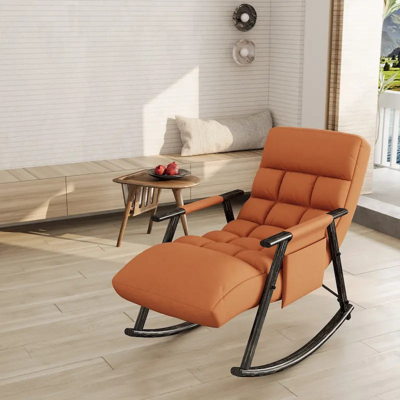 Fauteuil à bascule pliant décontracté et rembourré, fauteuil à bascule de salon avec dossier haut et repose-pieds réglables