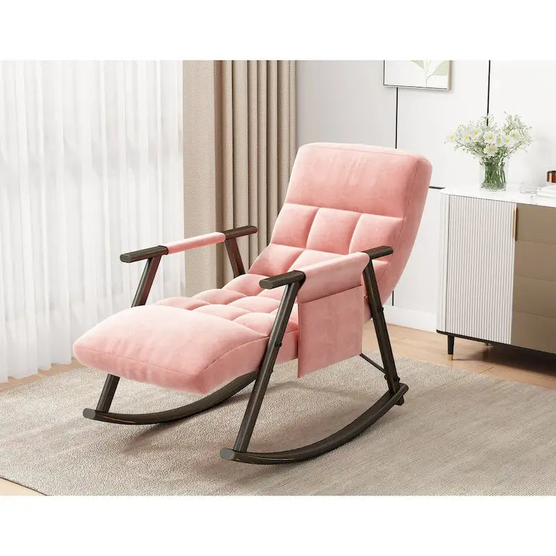 Fauteuil à bascule pliant décontracté et rembourré, fauteuil à bascule de salon avec dossier haut et repose-pieds réglables