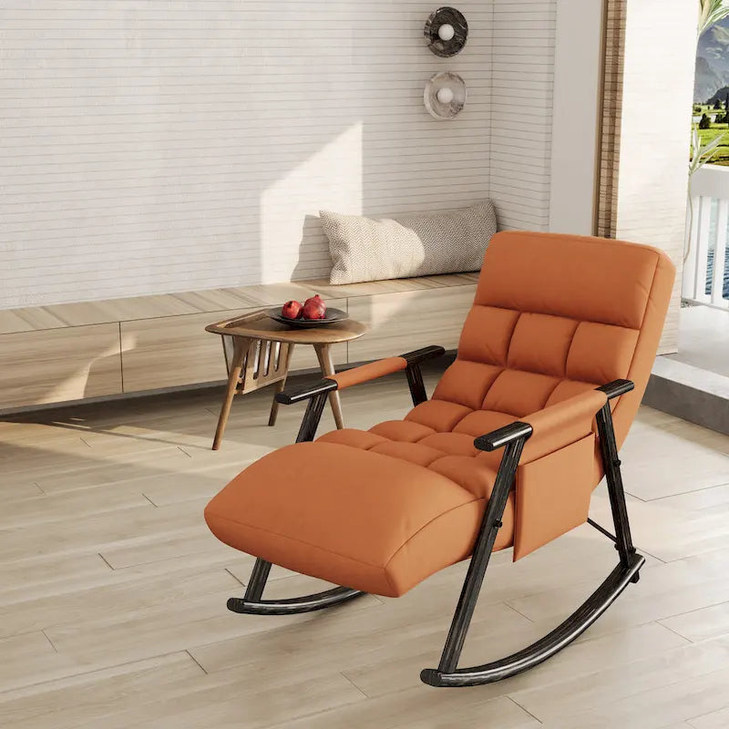 Fauteuil à bascule pliant décontracté et rembourré, fauteuil à bascule de salon avec dossier haut et repose-pieds réglables