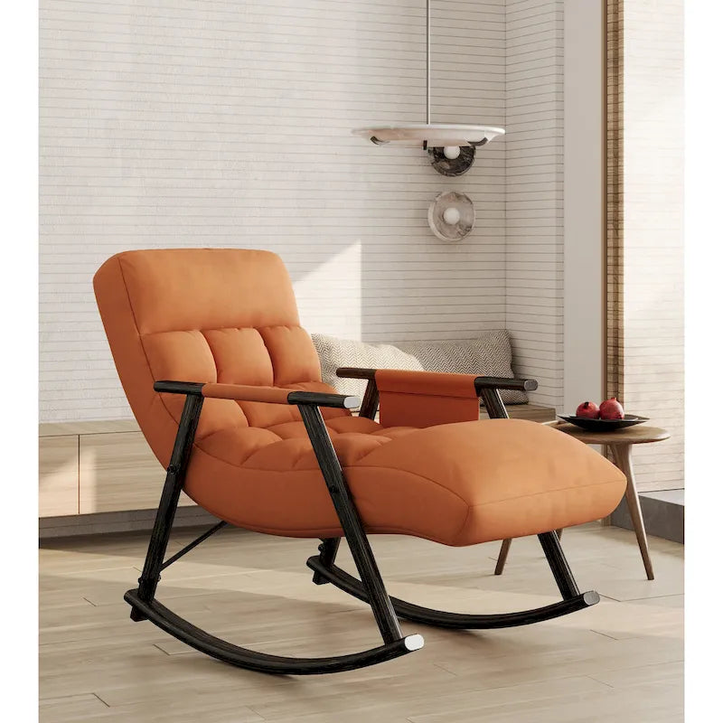 Fauteuil à bascule pliant décontracté et rembourré, fauteuil à bascule de salon avec dossier haut et repose-pieds réglables
