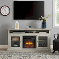 Meuble TV avec cheminée de 60 po, portes vitrées et rangement ouvert/fermé pour téléviseurs jusqu'à 65 po