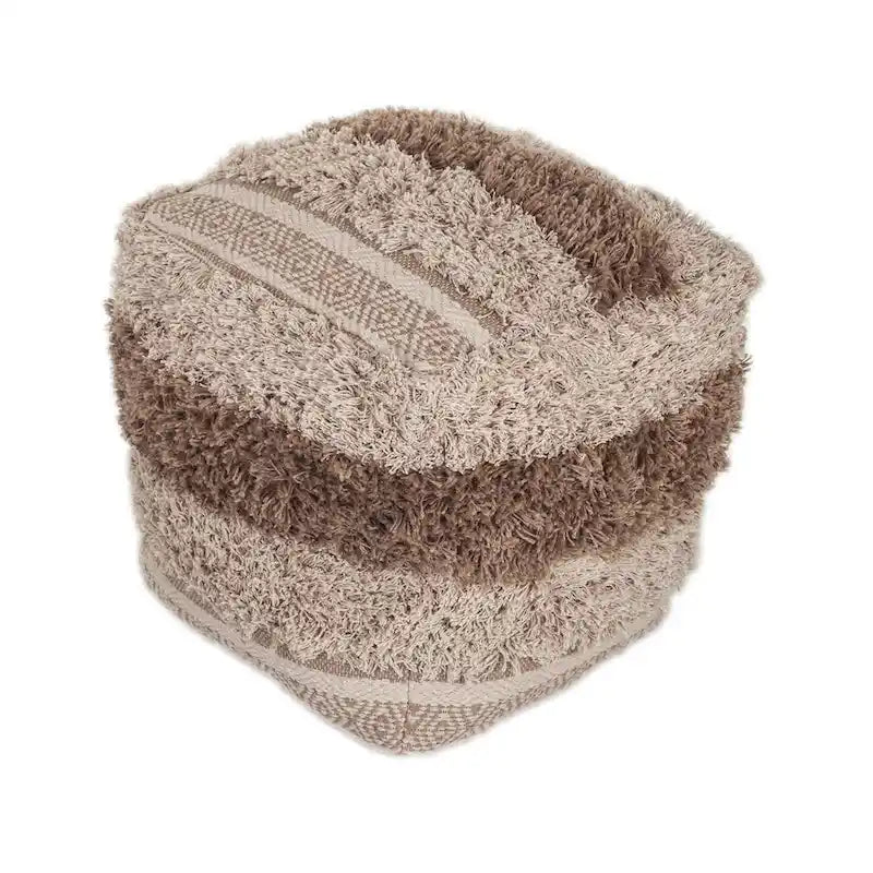 Pouf ottoman rayé – 18 – Beige et marron