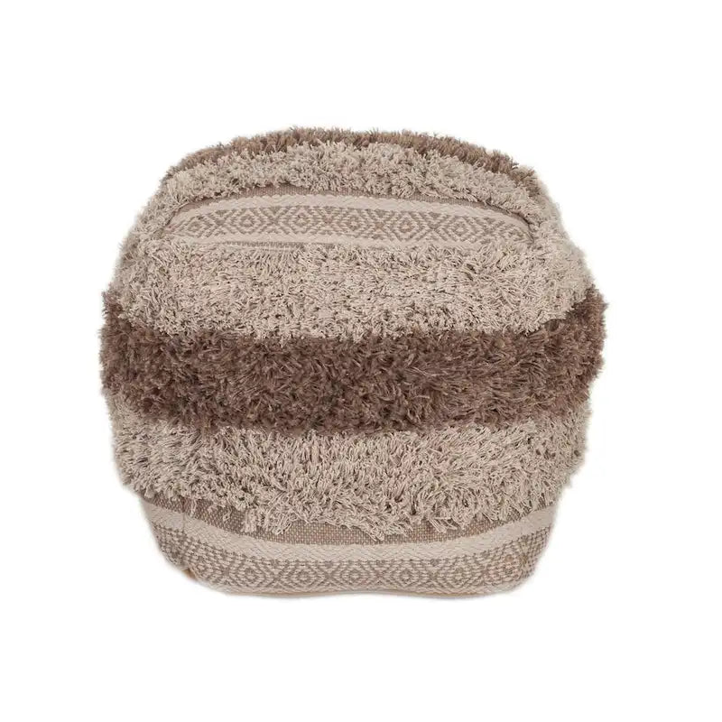 Pouf ottoman rayé – 18 – Beige et marron