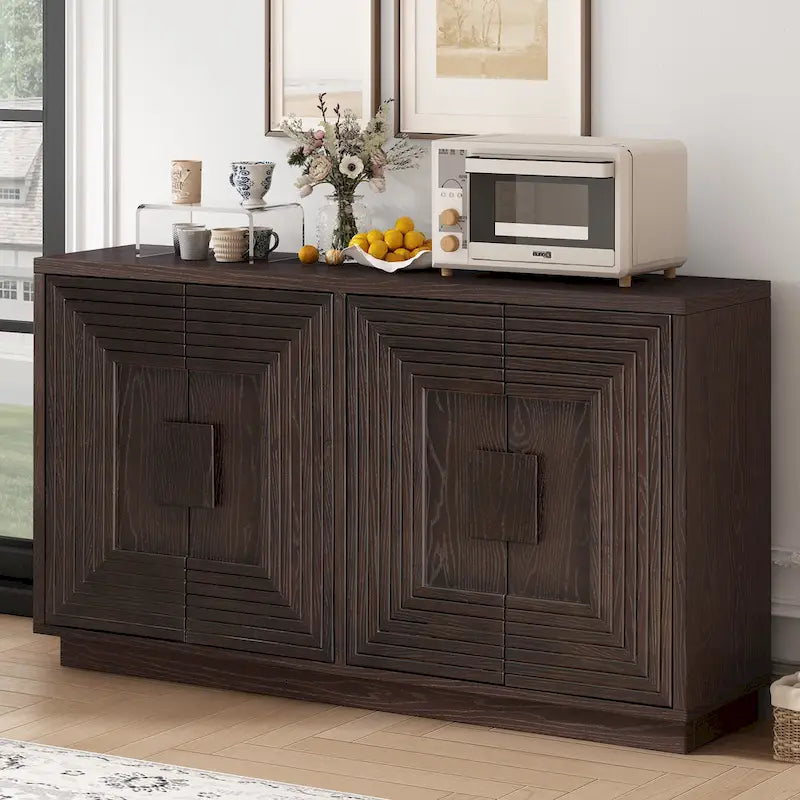 4-Door Vintage Fluted Sideboard Buffet Cabinet with Adjustable Shelves
