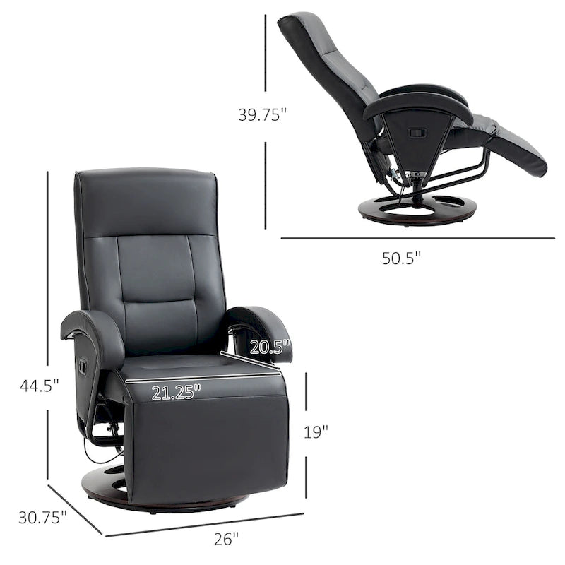 Fauteuil inclinable pivotant en cuir PU avec repose-pieds et dossier réglable