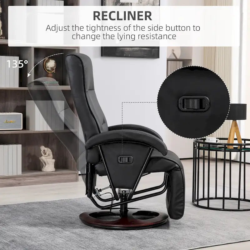 Fauteuil inclinable pivotant en cuir PU avec repose-pieds et dossier réglable