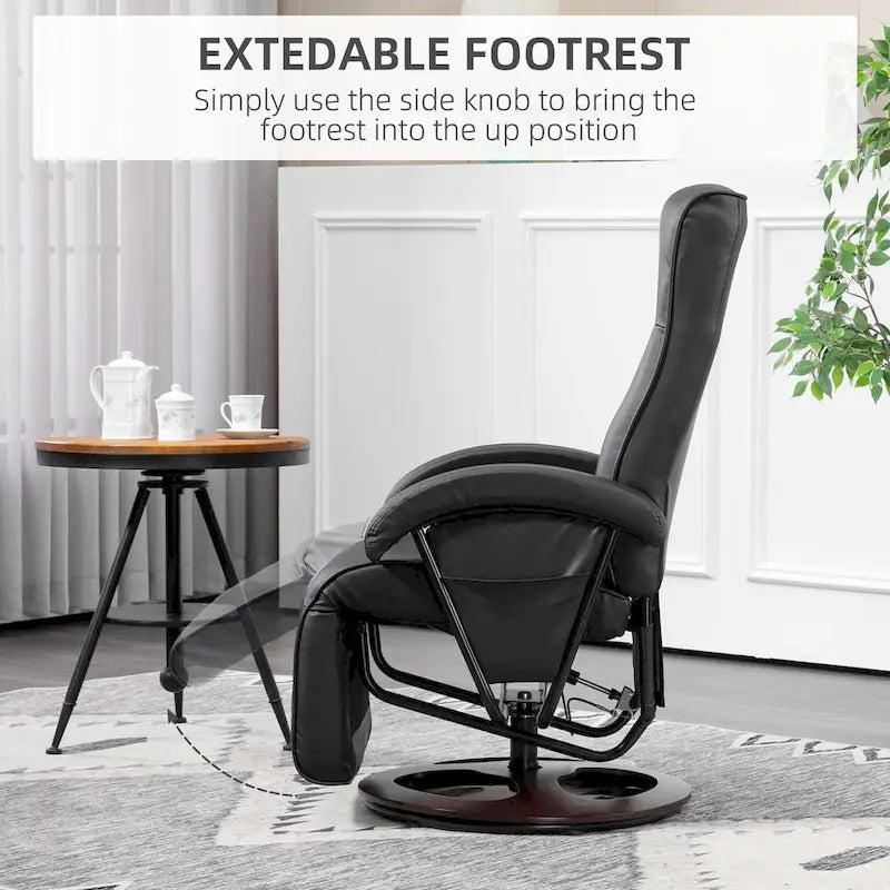 Fauteuil inclinable pivotant en cuir PU avec repose-pieds et dossier réglable