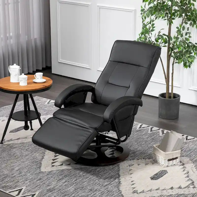 Fauteuil inclinable pivotant en cuir PU avec repose-pieds et dossier réglable