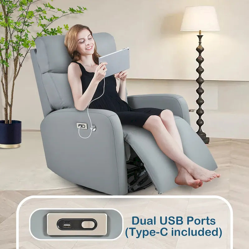 Fauteuil Inclinable Pivotant Électrique en PU avec Rotation à 270°, Inclinaison Électrique de 95-160° et Deux Ports USB - Capacité de 150 kg