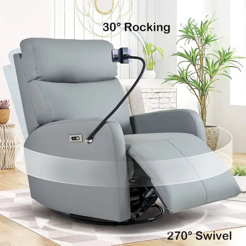 Fauteuil Inclinable Pivotant Électrique en PU avec Rotation à 270°, Inclinaison Électrique de 95-160° et Deux Ports USB - Capacité de 150 kg