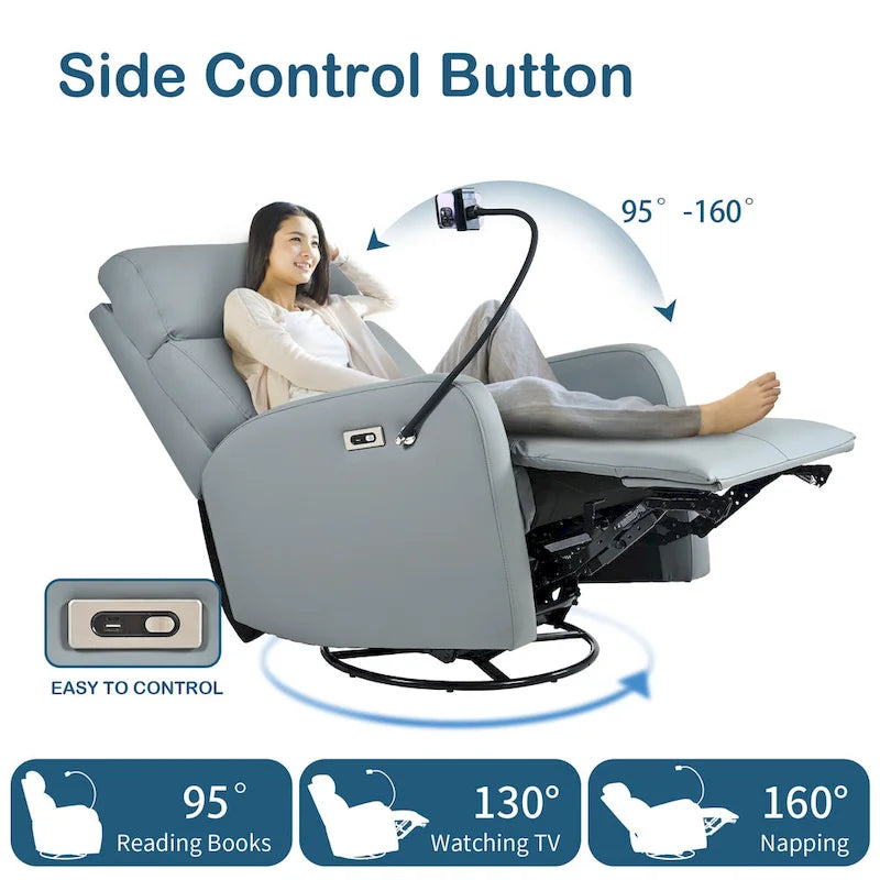 Fauteuil Inclinable Pivotant Électrique en PU avec Rotation à 270°, Inclinaison Électrique de 95-160° et Deux Ports USB - Capacité de 150 kg