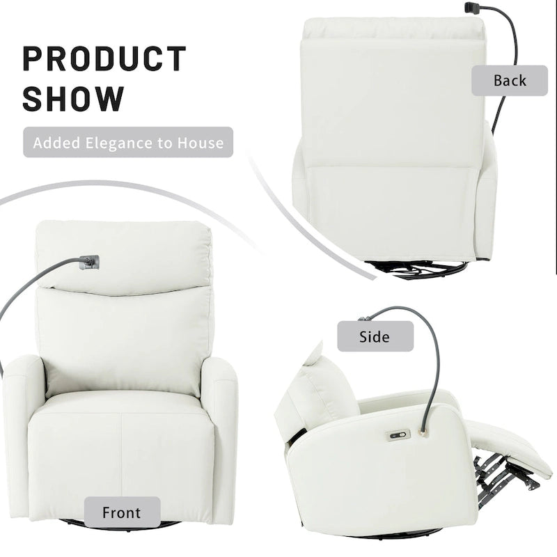Fauteuil Inclinable Pivotant Électrique en PU avec Rotation à 270°, Inclinaison Électrique de 95-160° et Deux Ports USB - Capacité de 150 kg
