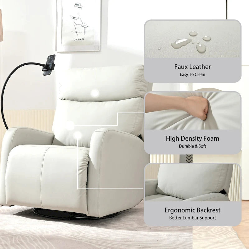 Fauteuil Inclinable Pivotant Électrique en PU avec Rotation à 270°, Inclinaison Électrique de 95-160° et Deux Ports USB - Capacité de 150 kg