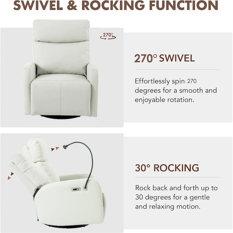 Fauteuil Inclinable Pivotant Électrique en PU avec Rotation à 270°, Inclinaison Électrique de 95-160° et Deux Ports USB - Capacité de 150 kg