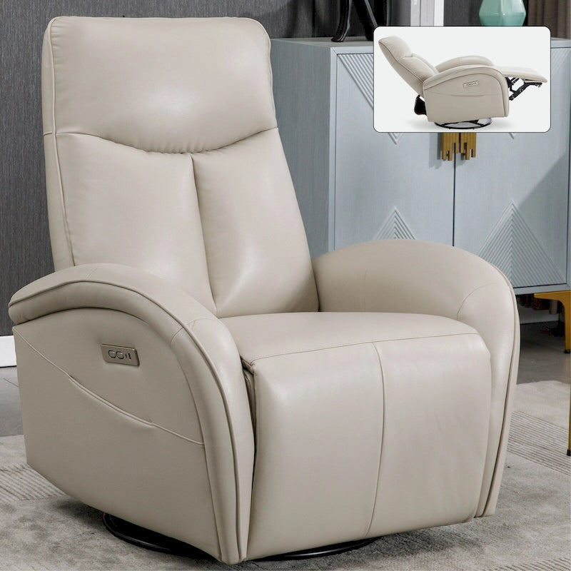 Fauteuil inclinable électrique en cuir véritable bleu avec fonction pivotante et port de chargement USB