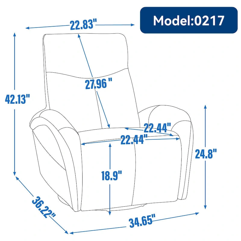 Fauteuil inclinable électrique en cuir véritable bleu avec fonction pivotante et port de chargement USB