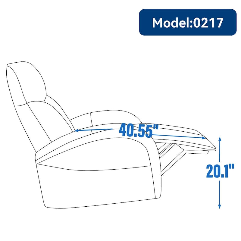 Fauteuil inclinable électrique en cuir véritable bleu avec fonction pivotante et port de chargement USB