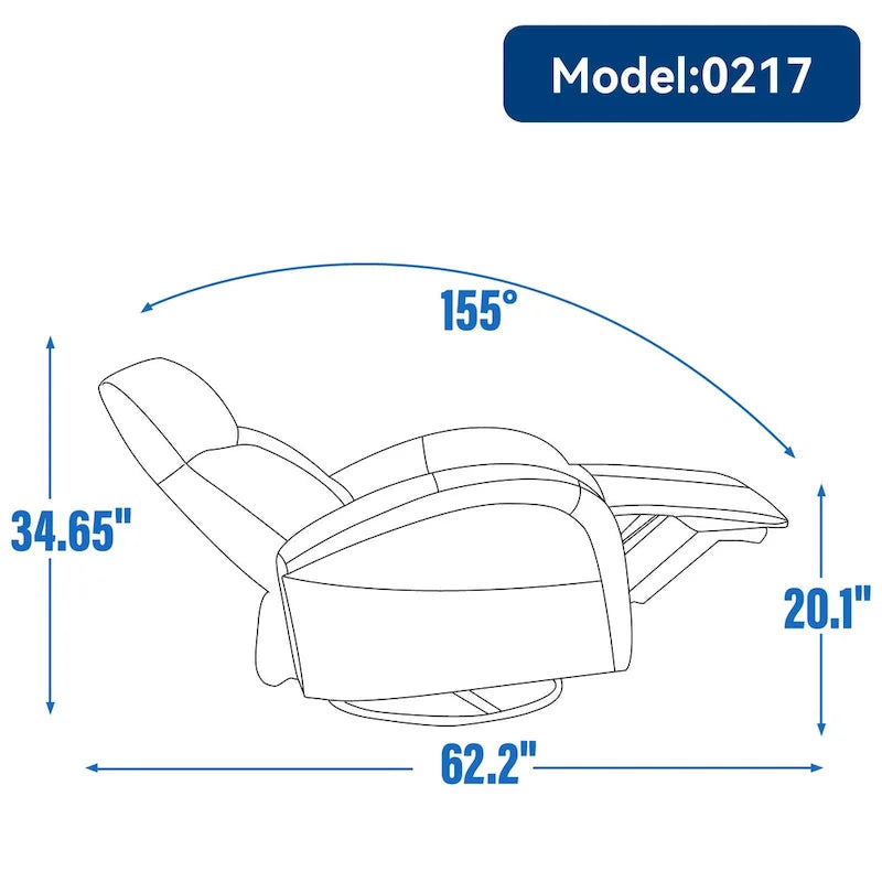 Fauteuil inclinable électrique en cuir véritable bleu avec fonction pivotante et port de chargement USB