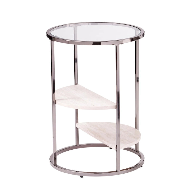 Table d'appoint ronde avec étagères imitation pierre