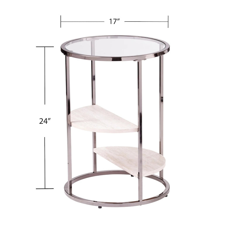 Table d'appoint ronde avec étagères imitation pierre