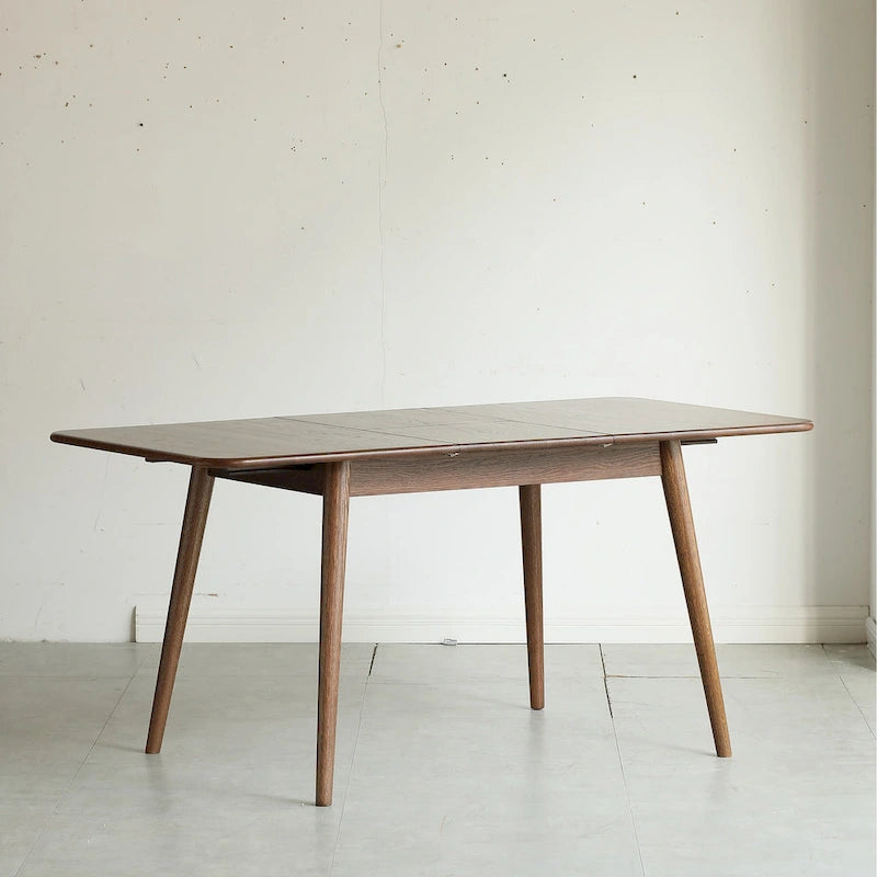 Table à manger en bois de chêne massif couleur noyer à pieds télescopiques diagonaux et coins arrondis (couleur noyer)