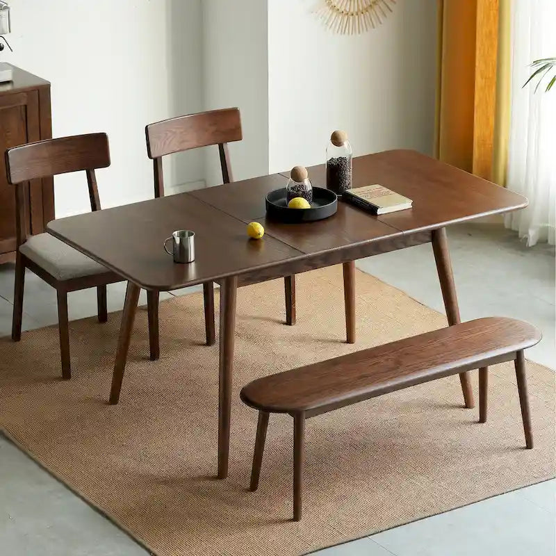 Table à manger en bois de chêne massif couleur noyer à pieds télescopiques diagonaux et coins arrondis (couleur noyer)