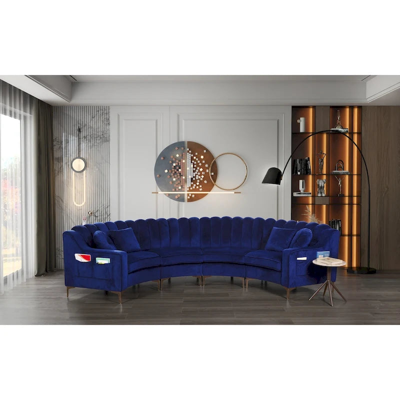 Canapés et Causeuses Courbes en Velours 4 Places de Forme Ronde pour Salon - 142