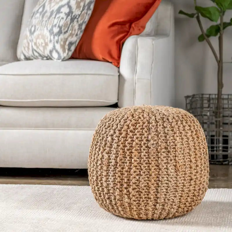 Pouf rond fait main en jute