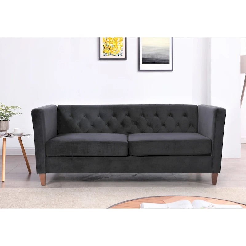 Canapé 73,3" en velours à accoudoirs carrés