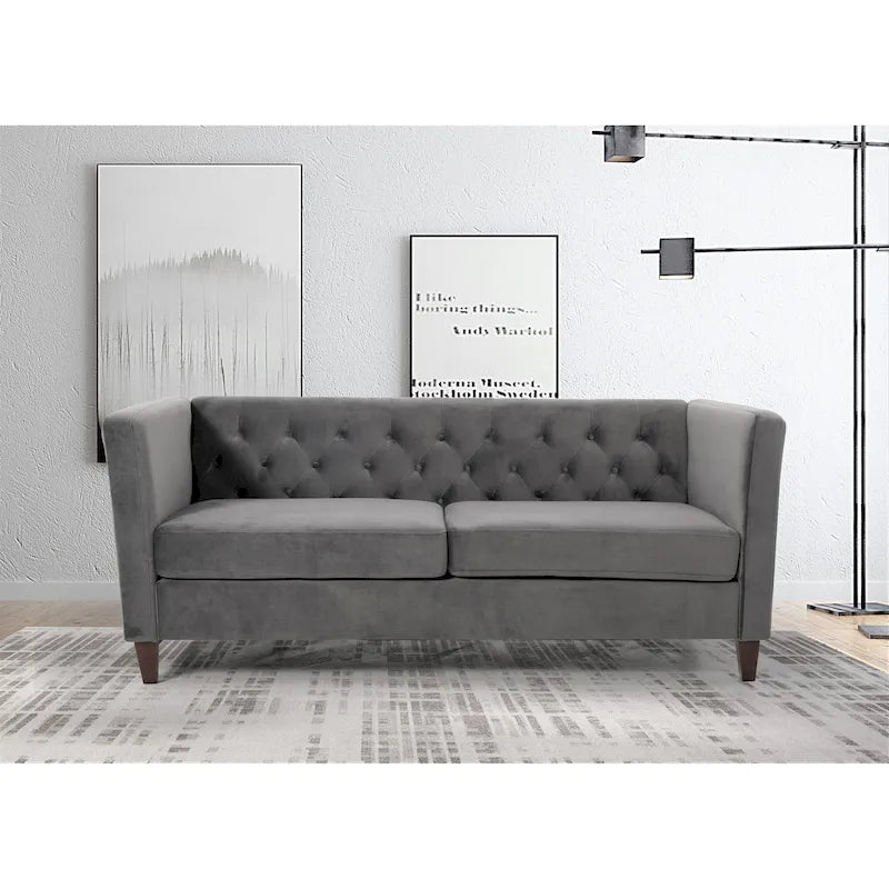 Canapé 73,3" en velours à accoudoirs carrés