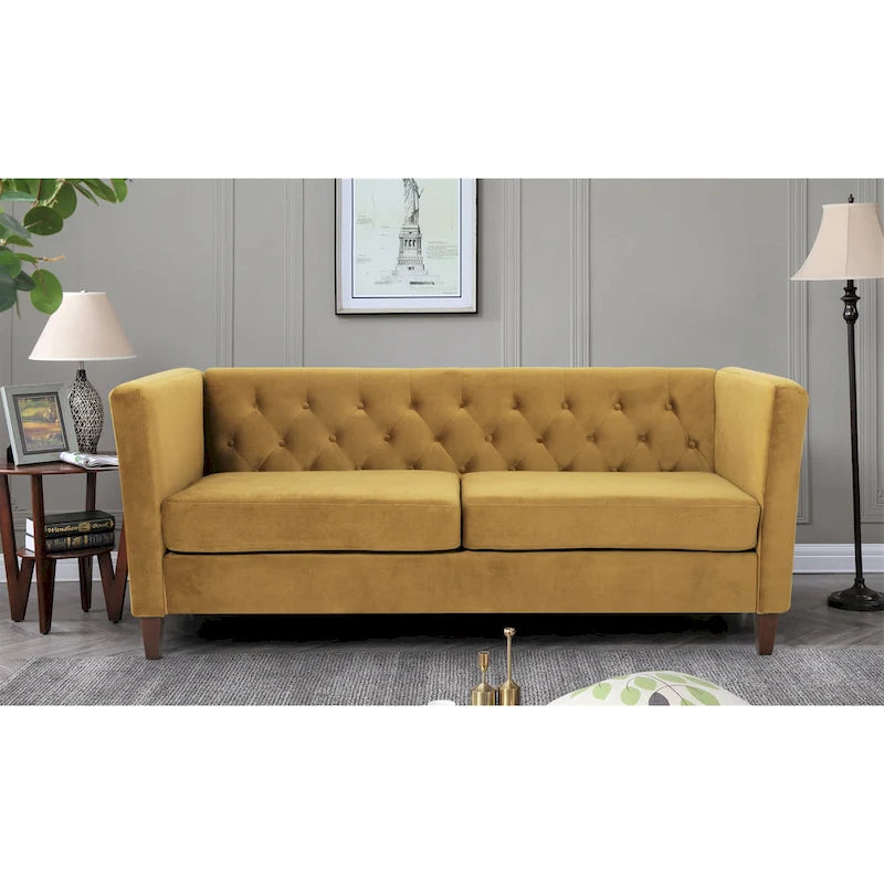 Canapé 73,3" en velours à accoudoirs carrés