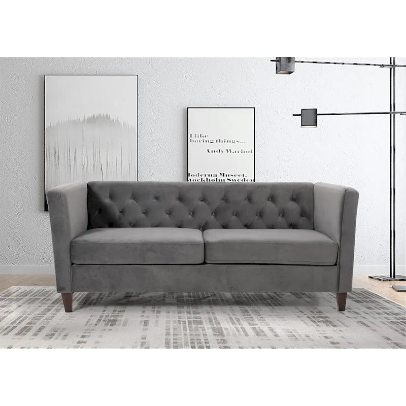 Canapé 73,3" en velours à accoudoirs carrés