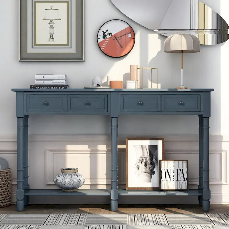 Console d'entrée avec deux tiroirs de rangement et une étagère inférieure