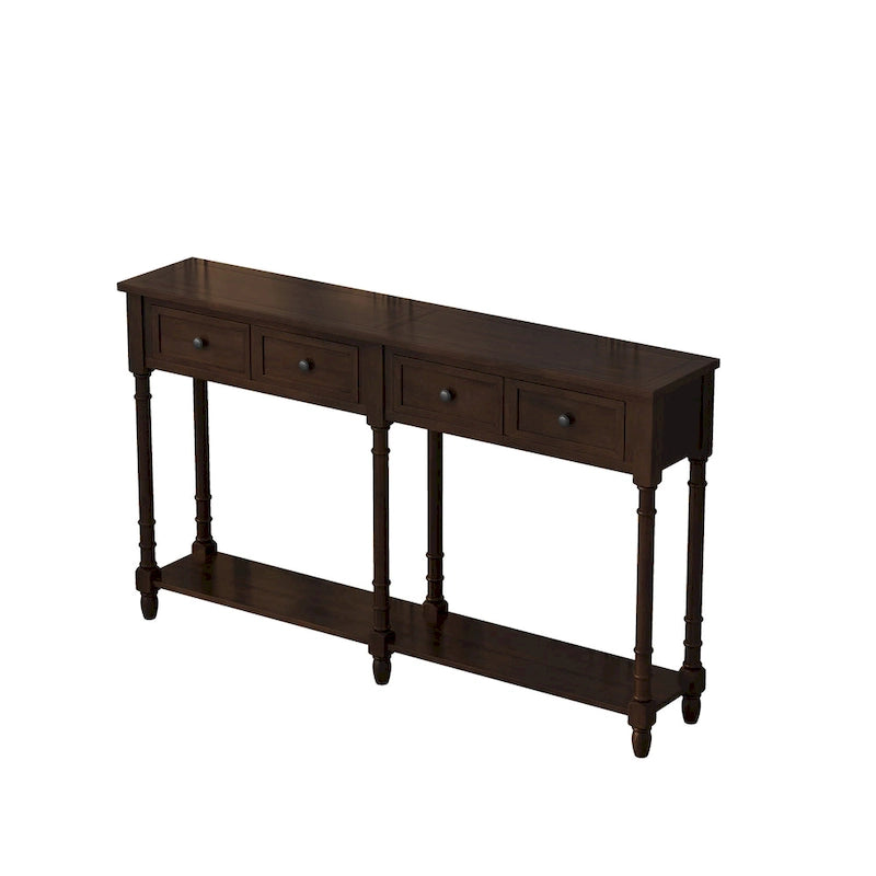 Console d'entrée avec deux tiroirs de rangement et une étagère inférieure