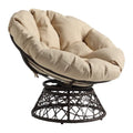 Fauteuil avec coussin rond crème et tressage en osier marron