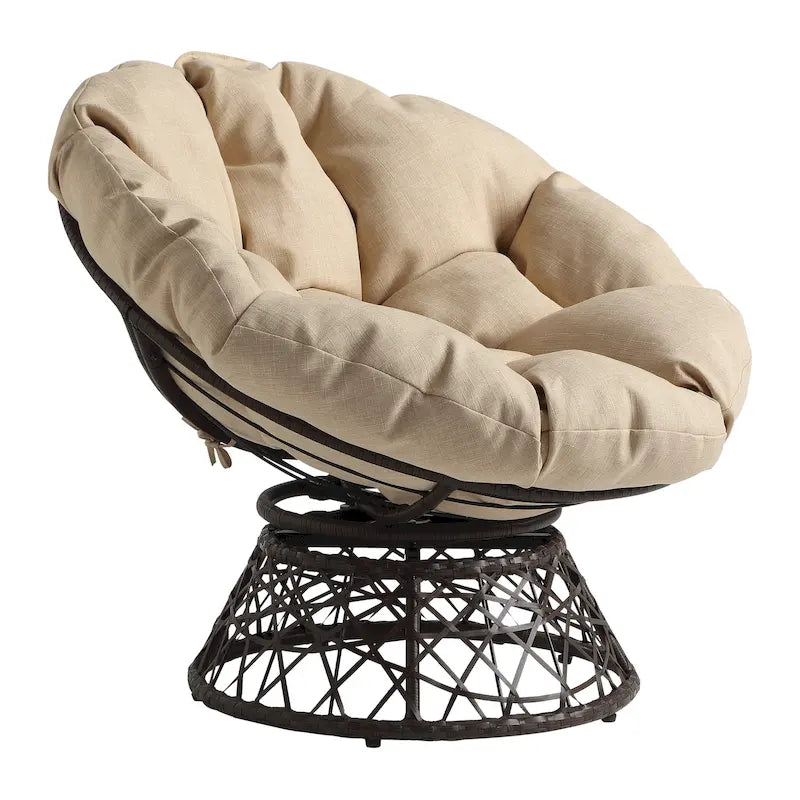 Fauteuil avec coussin rond crème et tressage en osier marron