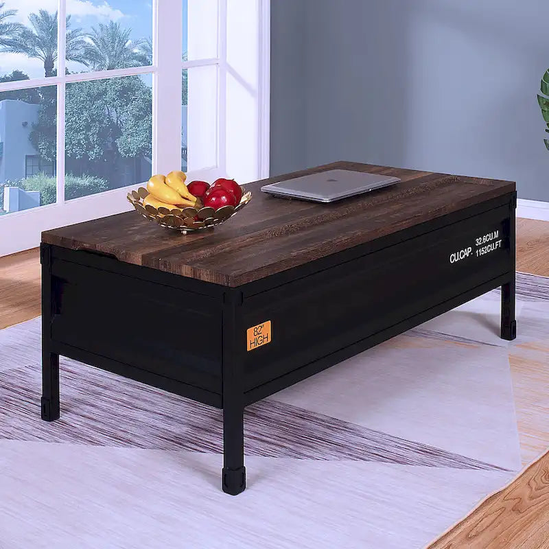 Table basse relevable en acier noir industriel de 47 pouces