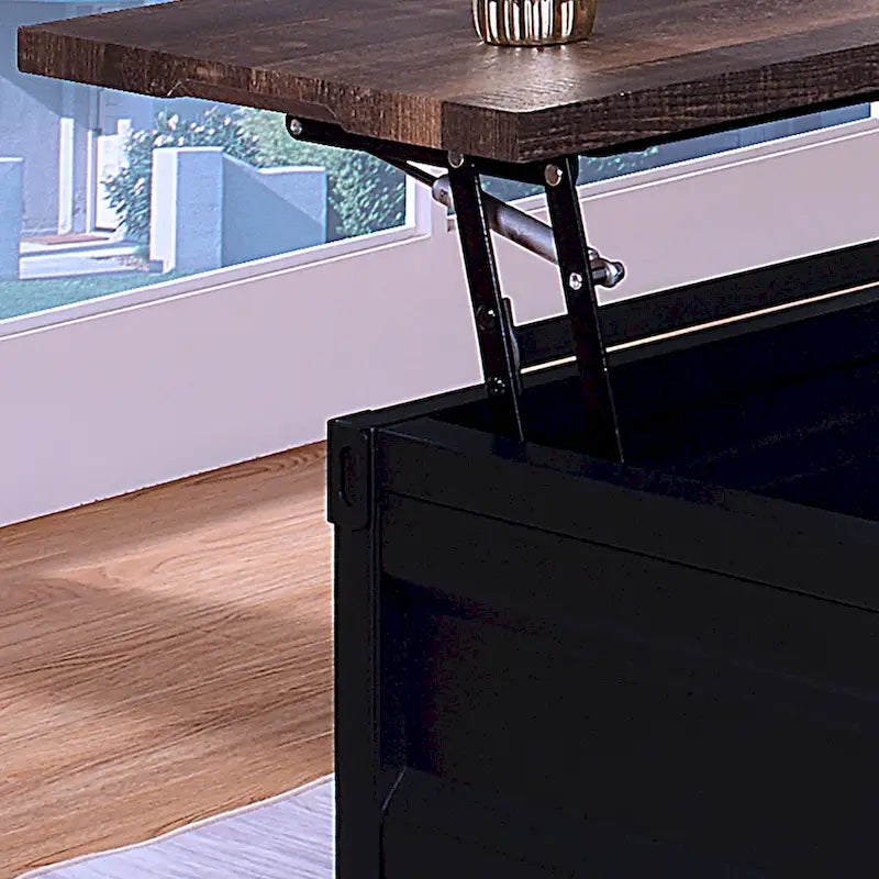 Table basse relevable en acier noir industriel de 47 pouces