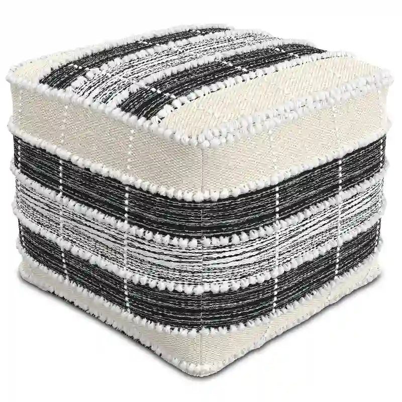 Pouf carré tissé bohème en blanc, beige, noir