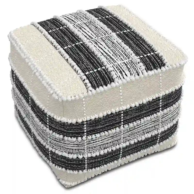 Pouf carré tissé bohème en blanc, beige, noir