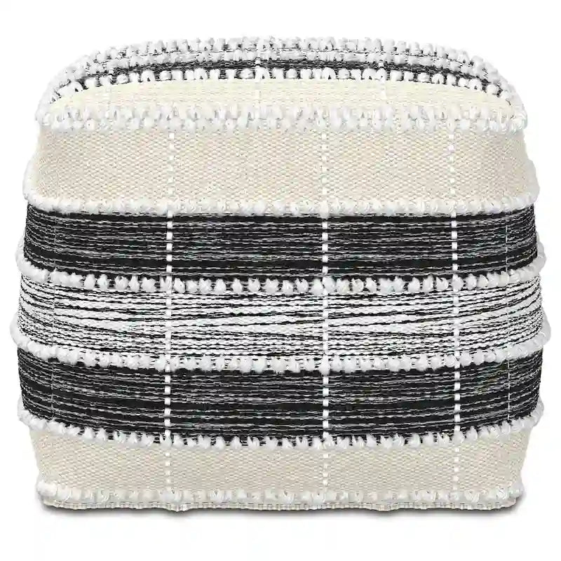 Pouf carré tissé bohème en blanc, beige, noir