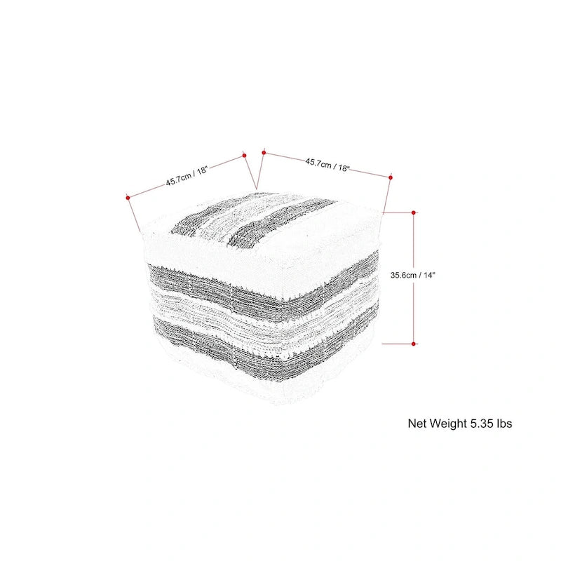 Pouf carré tissé bohème en blanc, beige, noir
