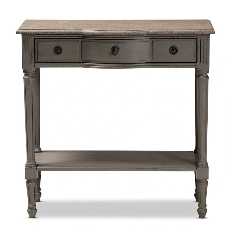 Console en bois 1 tiroir, finition gris campagne française