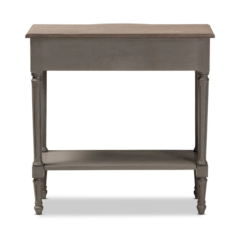 Console en bois 1 tiroir, finition gris campagne française