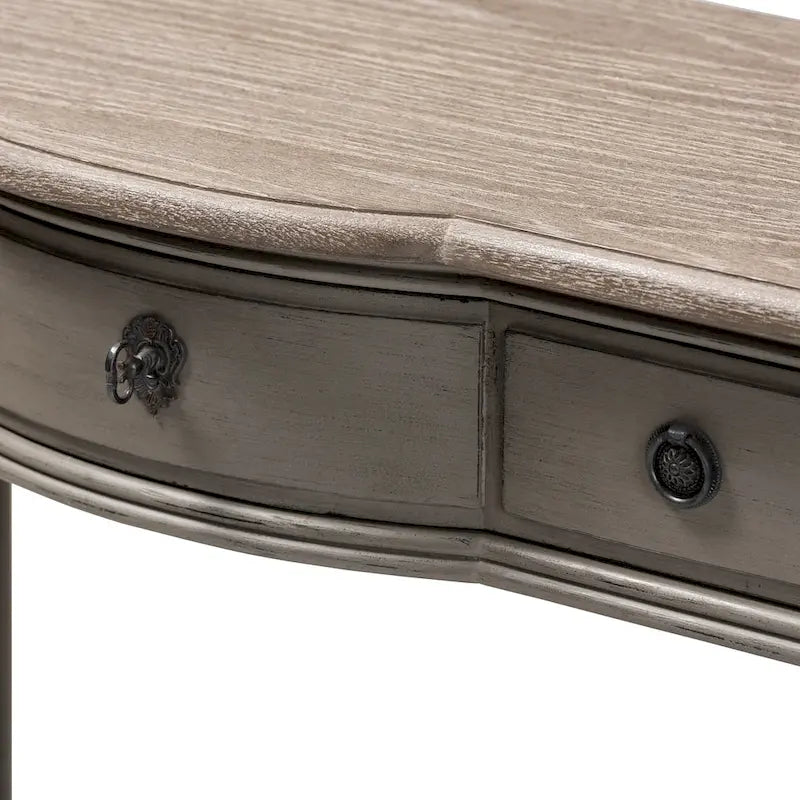 Console en bois 1 tiroir, finition gris campagne française