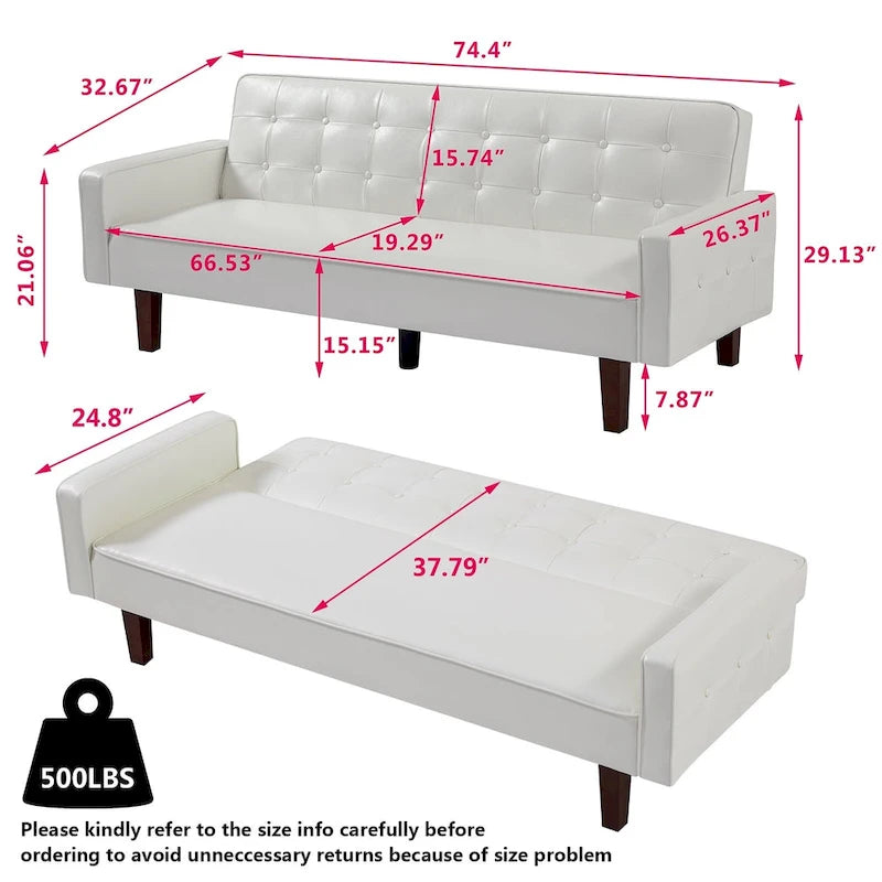 Canapé-lit convertible en similicuir pour salon, futon tapissé avec coutures touffetées, canapé-lit pour chambre à coucher
