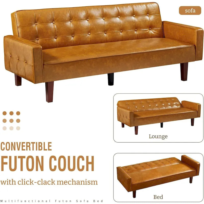 Canapé-lit convertible en similicuir pour salon, futon tapissé avec coutures touffetées, canapé-lit pour chambre à coucher