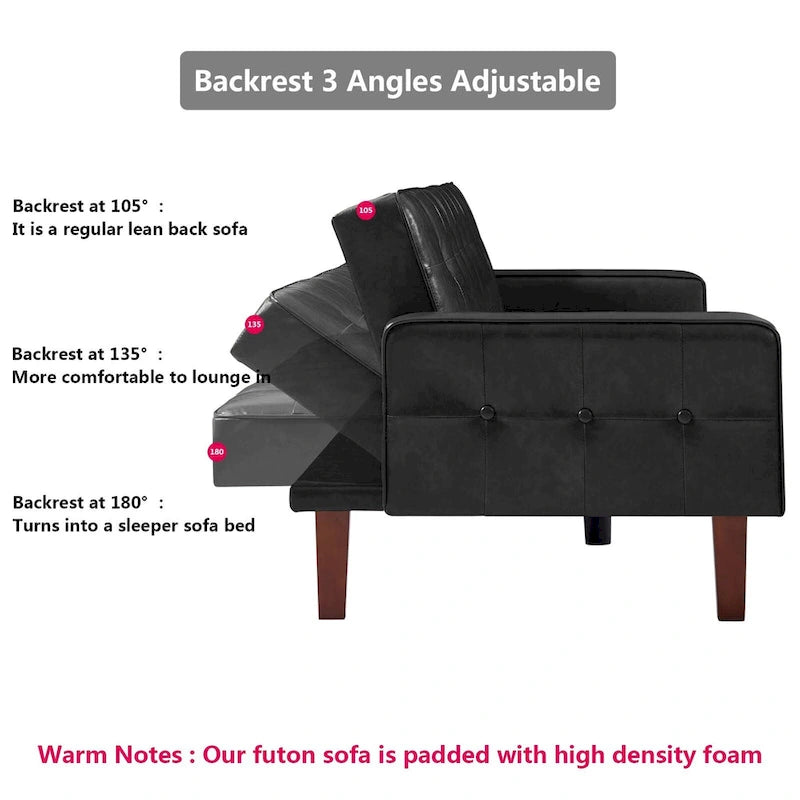 Canapé-lit convertible en similicuir pour salon, futon tapissé avec coutures touffetées, canapé-lit pour chambre à coucher