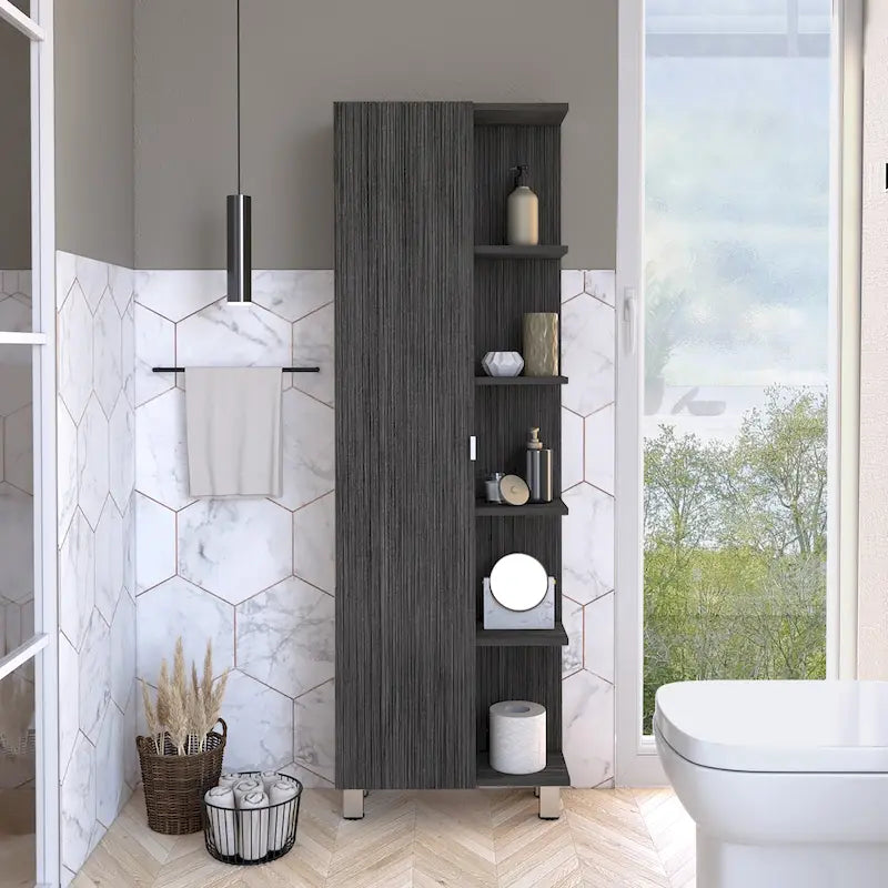 Armoire à Linge Murale avec 4 Étagères Intérieures et 5 Étagères Extérieures
